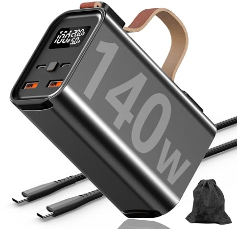 140W 50000mAh Fast Charging Power Bank for Laptop with 4 Outputs & 100W charging cable, PD3.1 QC4.0 USB C Large Battery Pack with LED Display & SOS Flashlight for Phones Tablet Outdoor