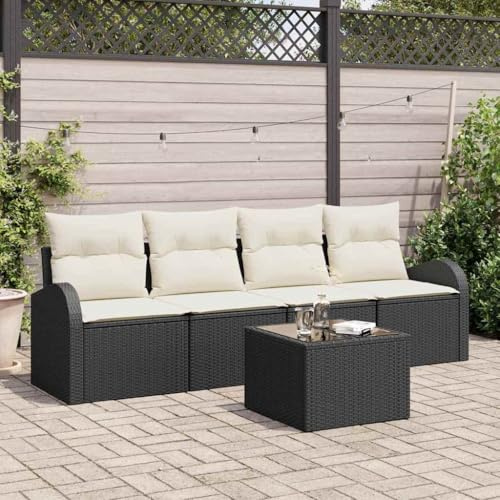 Mokuyary Gartensofa-Set Schwarz 55 x 55 x 37 cm Poly-Rattan Gartenmöbel Set, Outdoor Balkonset Terrassenmöbel, Gartenlounge Sitzgruppe für Terrasse, Balkon, Garten -G
