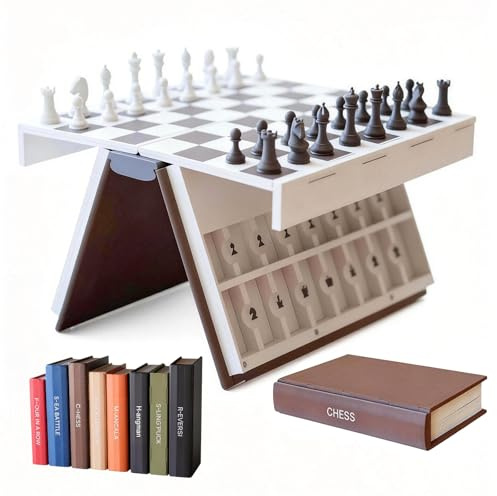 Playbook Chess Board Game Set for Adult, 3D Printed Playbook'd Self Moving Portable Books Design Travel Folding Chess Board Games for Family Party