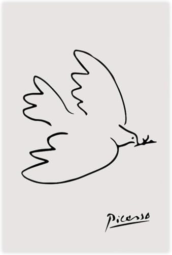 QSDTGHUIKP Pablo Picasso Taube des Friedens-Plakat Minimalistische Linien Leinwandmalerei Tier-Wandkunst Pablo Picasso Drucke für Bürodekoration 40x60cm rahmenlos