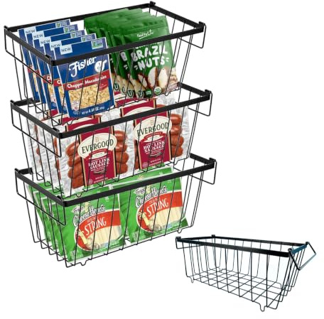 Chest Freezer Baskets - 4 Pack Stackable Organiser Bins for Chest Freezer | Easy to Sort and Get Food with Fold down Handles Save Space and Air Circulation Storage