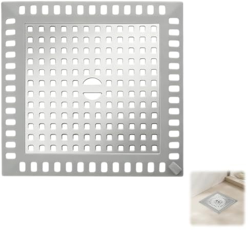 Tapa Desague Ducha Rejilla Desague Ducha 12.3x12.3cm | Colador de Pelo para Ducha Cuadrado de Acero Inoxidable 304 con Marco de Silicona para Baño y Cocina