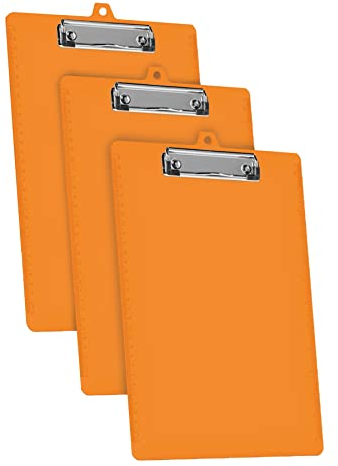 Acrimet Klemmbrett A4 (34 cm x 24 cm) Flacher Metallklammer mit seitlichen Linealen (Orange Farbe) (Plastik) (3er-Pack)
