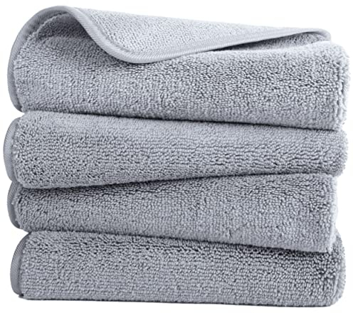 Polyte - Premium-Mikrofaserhandtuch - fusselfrei & schnelltrocknend - Grau - 40 x 76 cm - 4 Stück
