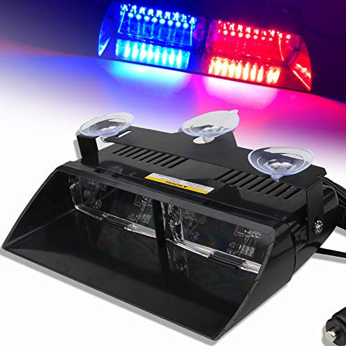 Balise Feu de Détresse Rouge&Bleu 16 LED Application de la Loi Lumière Avertissement Stroboscope Clignotant Lampe D'urgence avec la ventouse 12V Pour le toit/le tableau de bord/le pare-brise internes