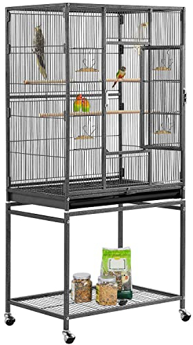 Yaheetech Large Budgie Cage Metal Bird Cage with Stand Rolling Parrot Cage for Cockatiels African Grey Conures Parakeets Lovebird Finch Canary Bird Flight Cage for Small Pet Animal