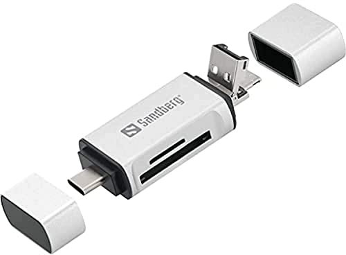 Sandberg Card Reader USB-C+USB+MicroUSB lecteur de carte mémoire Argent - Lecteurs de carte mémoire (MicroSD (TransFlash),SD, Argent, USB, 1 pièce(s), 80 mm, 16 mm)