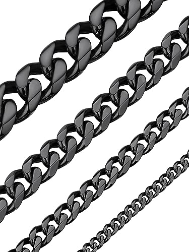 ChainsHouse Gliederkette Schwarz Edelstahl Herren Halskette 12mm Panzerkette Herren Schwarz Kubanische Kette ohne Anhänger Männer Halskette 55cm Punk Halsband Halsschmuck für Geburtstag
