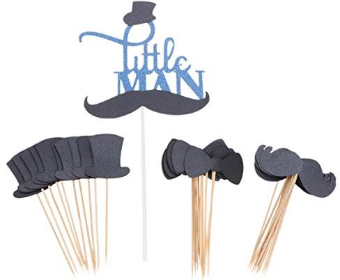 Amosfun Kuchendeckel 31 Stück kleiner Mann Kuchendeckel Mini Schnurrbart Hut Fliege Cupcake Picks Kuchendeckel Obst Picks Geburtstagsfeier Dessertdeckel für Hochzeit Geburtstag Gefälligkeiten