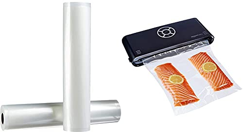 Amazon Basics - Vakuumierer, 30 cm Naht + 10 Vakuumierbeutel, Schwarz & 28 cm x 500 cm, 2 Rollen für Vakuumierer