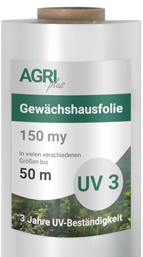 AGRI plus Film de Serre 4 x 15 m I Film de Jardin très Transparent & indéchirable pour Outdoor I bâche de Protection résistante aux intempéries & 3 Ans résistant aux UV I épais.=0,150 mm