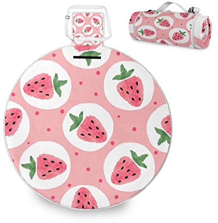 RELEESSS Runde Picknickdecke S¨¹?e Erdbeere Faltbar Wasserdicht Indoor Outdoor Teppich Matte f¨¹r Strand Reisen Camping Wandern Park Aktivit?ten