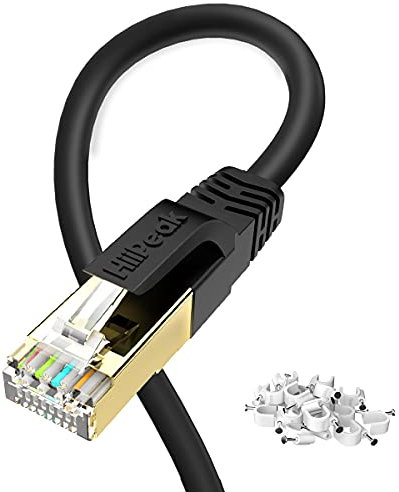 HiiPeak 20 metros Cable Ethernet Cat 8 Rj45, Cable de Red con Conectores Rj45 Oro para 40 Gbs - 2000 Mhz Internet, Cable Lan Negro
