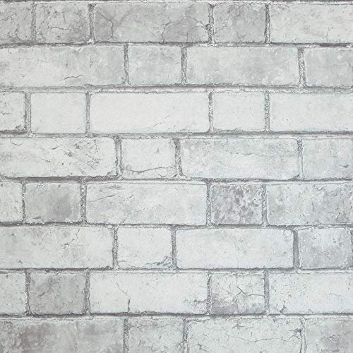 Arthouse Brick Wallpaper - White & Neutral Soft Tone Brick Effect - for Living Spaces & Feature Walls - Hard Wearing Blown Vinyl - 53cm(W) x 10.05m (L) Full Roll - 886501