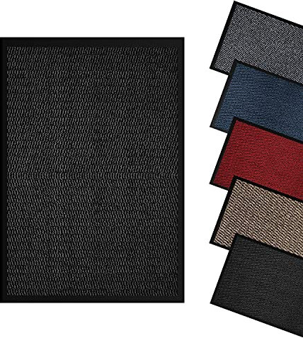 Domats - Dirt Trapper Door Mat for Indoor & Outdoor - Non Slip Mat with Rubber Backed - Washable Rug Mats for Floor & Carpet - Entrance Doormat for Home, Kitchen, Office & Garden (40 x 60 cm || Black)