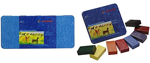 Stockmar 32000 Wachsmal-Stifte mit reinem Bienenwachs, 16 leuchtende Farben & 34000 Wachsmalblöcke mit reinem Bienenwachs, 8 Wachsmal-Farben in handlicher Blockform, verpackt im praktischen Blechetui