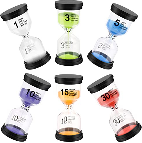 Sand Timer, Sand Timers Colorful 1/3/5/10/15/30 Minutes Sandglass Timer with Protective Cover for Classroom Home Office Cooking (Pack of 6) Multicolor