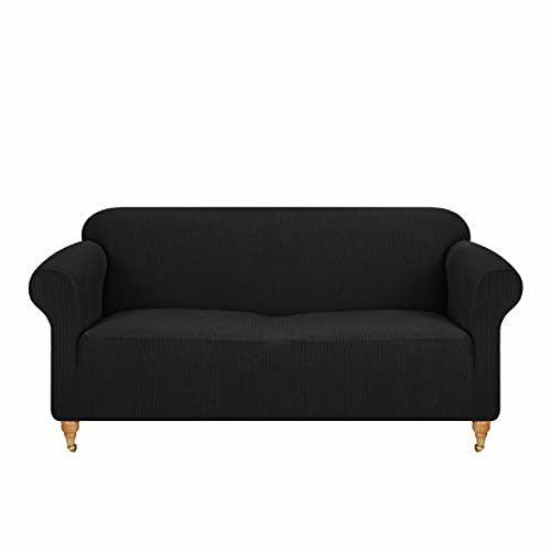 viceroy bedding PREMIUM STRETCH Thick Sofa Covers 1/2/3/4 Seater Sofa Furniture Protector EASY FIT ELASTIC Jacquard Fabric Couch Settee Slipcover BONUS SIDE STORAGE POCKET (Black, 3 Seater)