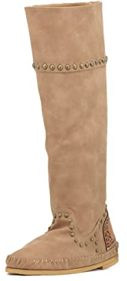 QUEEN HELENA Stivali Indianini Alti Borchiati con Tacco Piatto Fibbia Donna (ZM8043 Cuoio, numeric_39)