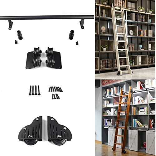 Sliding Barn Door Hardware Kit | Sliding Ladder Rail Track Kit Closet Set, 1m 2m 3m 4m 5m 6m | Library Rolling Ladder Track Hardware | Round Tube Carbon Steel Slide ( Size : 3.3ft/100cm Track Kit )