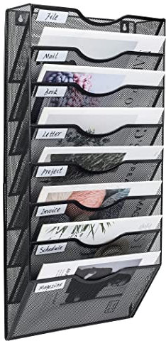 PAG 8 Ebene Hängender Zeitschriftenständer,Wandorganizer Geeignet für Büro/Studium/Zuhause,Metall Postsortierer Literaturregal Lagerung von Zeitschriften/Briefen/Dokumenten,Schwarz