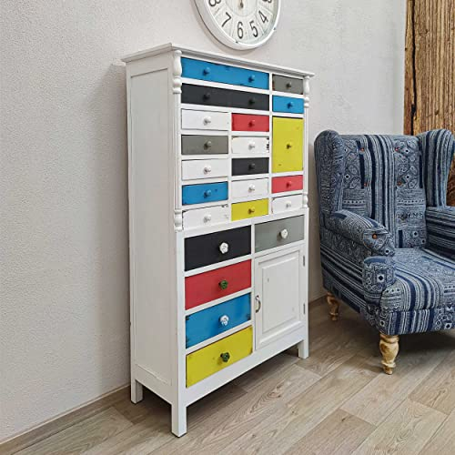 DARO DEKO Holz Schrank bunt 142cm hoch - 24 Schubladen - Highboard Wandschrank