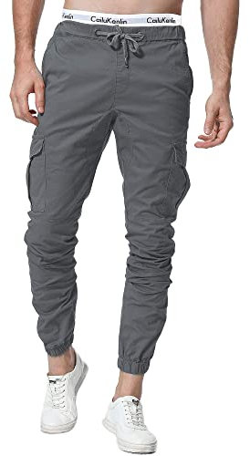ZOEREA Homme Pantalon Cargo Sport Jogging Pantalons Multi Poches Ceinture Élastique Casual Activewear Long Pants Gris Foncé,XL