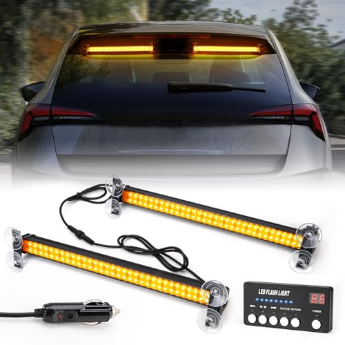 ROUTEKING 2PCS 17 inch LED Traffic Advisor Light Bar with Digital Display Controller, 29 Modes Emergency Strobe Light Bar, Front/Rear Windshield Visor Warning Lights for Vehicles, Trucks (Amber) | 29 Modes LED Strobe Traffic Advisor Flashing Light Bar, Front/Rear Windshield Visor Warning Lights for Vehicles, Trucks