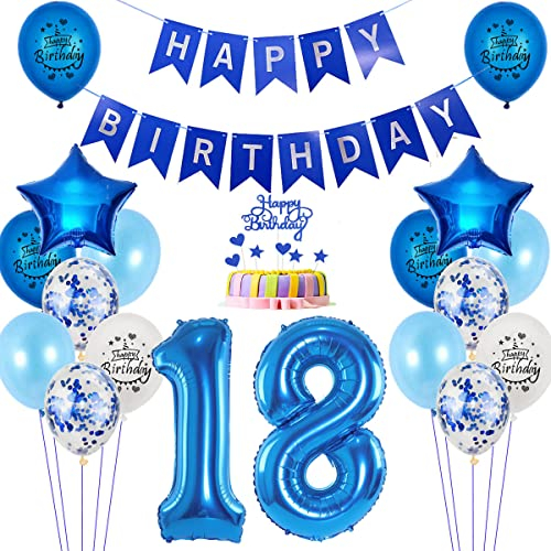Luftballons 18. Geburtstag deko Junge blau,Folienballon 18 jahre Geburtstag dekoration Junge blau set,happy Birthday 18th Geburtstagsdeko 18 jahre Junge deko Ballon 18 Geburtstag Jungen Deko