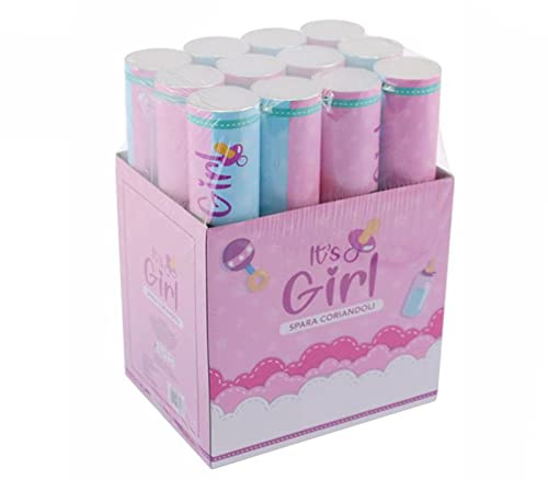 Tubo Spara Coriandoli Baby Shower 12pz Rivelazione Sesso Gender Reveal Girl