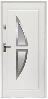 Vente-unique-Puerta de entrada de acero acristalada con inox Alt. 207 x Ancho 100 cm blanco - abre a la derecha - COVAS