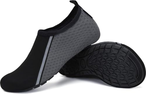 SAGUARO Badeschuhe Herren Wasserschuhe Damen Schwimmschuhe Aquaschuhe Schnell Trocknend Strandschuhe Surfschuhe Leicht Neoprenschuhe Wassersportschuhe Tauchschuhe Dunkelgrau Gr. 46/47 EU