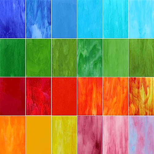 LITMIND Stained-Glass Panels for Making Mosaics, Stained-Glass Windows and Crafting, Assorted Colours, 10.2 x 15.2 cm, Pack of 24