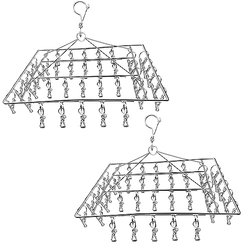 JNBGTU 2Pcs Sock & Underwear Dryer Hanger - Each with 40 Pegs, Metal Sock Peg Hanger for Washing Line, Indoor & Outdoor Clothes Drying Rack, Windproof Stainless Steel Design