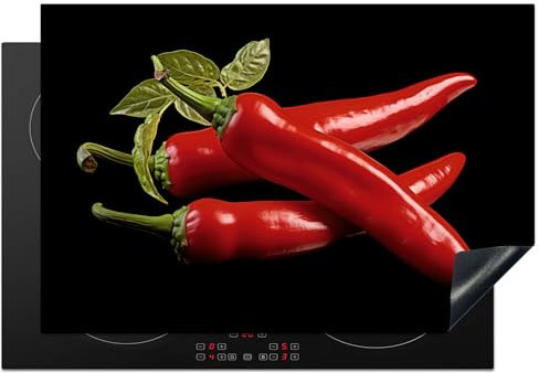 KitchenYeah© Coperchio Piano Cottura 78x52 cm Cucina Copri Fornelli Tappetino Induzione Antiscivolo Piastra Protezione Pepe - Rosso - Erbe - Spezie