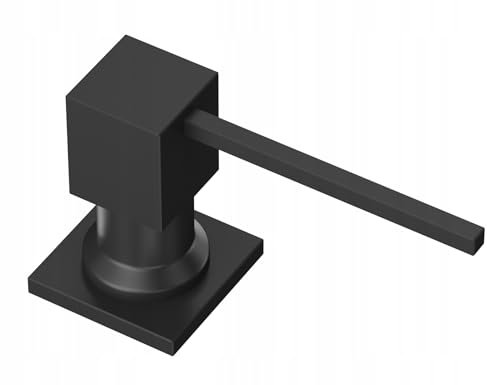 GRANITAN Einbau-Seifenspender 300ML Messing und PVC Kunststoff Set- Küchenspüle nachfüllbar Spülmittelspender Einbau-Seifenspender Pumpe quadratisch Schwarz, Seifenspender für Waschbecken