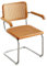 Mid Century Esszimmerstuhl Akzentstuhl mit natürlicher Rohrrückenlehne und rostfreiem Chromgestell, gepolsterter Holz-Rattan-Küchenstuhl für Wohnzimmer/Schlafzimmer/Esszimmer/Hof