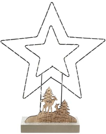 Spetebo LED Weihnachtsstern Aufsteller Holz mit Winter Motiv - 27 x 21 cm - Winterlandschaft Silhoutte warm weiß beleuchtet - Tischdeko Fensterdeko Holz Deko inklusive Batterie