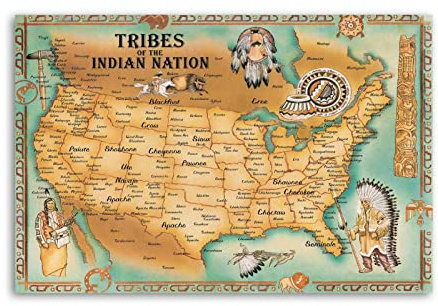 The Map of American Ureinwohnerstämme der indischen Nation, Poster, dekoratives Gemälde, Leinwand, Wandposter und Kunstdruck, modernes Familienschlafzimmer-Dekor-Poster, 60 x 90 cm
