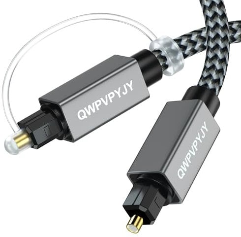 QWPVPYJY Optical Audio Cable, 16 Feet/5.0M Digital Optical Audio Cable, Optical Cable for Soundbar Braided Metal Jacket Fiber Optic Cable, Compatible with Sound Bar, Tv, Ps4/5, Sony, Xbox, Bose, LG