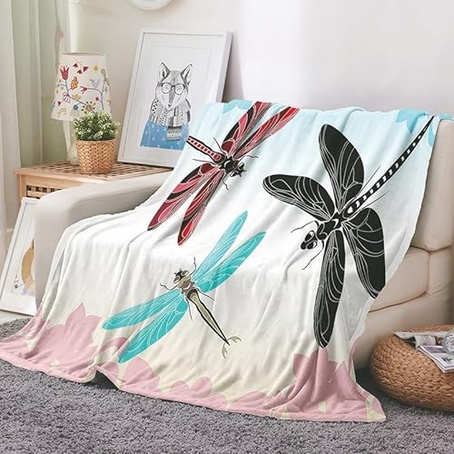 EHOMERY Kuscheldecke Flauschig Baby Decke XXL Strand Große Kuscheldecke XXL Flanelldecke Sand Libelle Karikatur Herbst-Decke Dekorative Weiche Kuscheldecken Grün 130x100cm