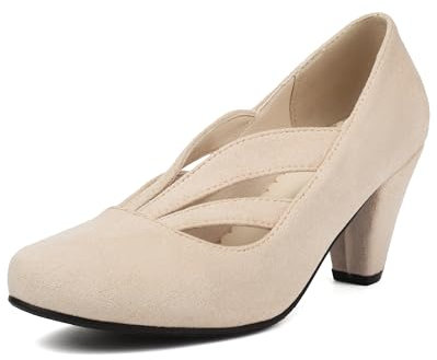 elerhythm Damen Mary Jane Vintage Heels Gatsby 1920er Jahre Pumps Closed Toe 1950er viktorianische Schuhe (Beige EU40)