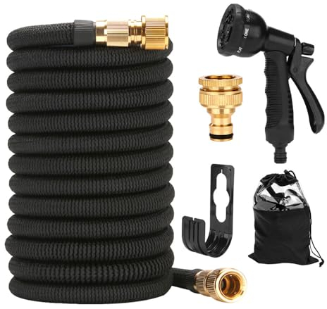 Gobesty Flexibler Gartenschlauch, 30M Flexischlauch, Dehnbarer Wasserschlauch mit 8-Funktionsdüse, Ausziehbare Garten Schlauch, Erweiterbarer Wasserschlauch, Knickfrei Flexischlauch, inkl. Zubehör