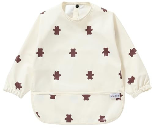 Yiupea Lätzchen mit Ärmeln Baby Mess Proof - Maschine Waschbar & Wasserdicht 6-24 Monate für Baby Led Weaning, Coverall Lätzchen für -Fütterung-Hellgelb