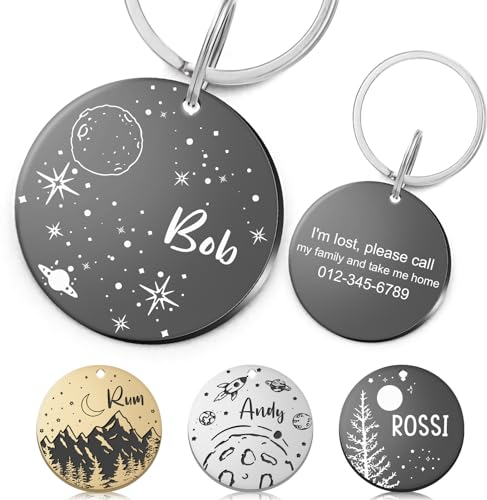 kodinsiivous Hundemarke mit Gravur-Personalisiert mit Name,Design oder Text - ⌀30mm Edelstahl Hunde Anhänger Runder Anhänger für Halsband als Tiermarke für Hunde und Katzen(Schwarz)
