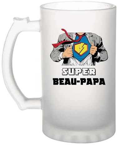 Planetee Chope de bière Super Beau-papa | Verre à bière Pinte Famille Papa Fête des Pères Cadeau Noël Anniversaire Homme