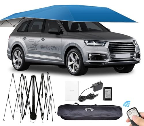 Universelles Autozelt, beweglicher Carport, mobiler faltbarer Carport, Sonnenschutzzelt für Autos, automatische Fernbedienung, geeignet für Parkplätze im Freien, Fahrschulen,Navy blue-4.3m/169''