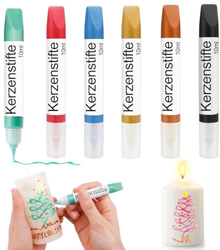 Scentoria 6 Stück Wachsstifte für Kerzen, Kerzen Bemalen Set 6x10 ml Kerzenstifte, Keramik Bemalen Set, Kerzen Selber Machen Set, Candle Pen, Kerzenstifte zum Verzieren (Perlglanz)