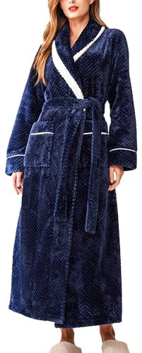 Maeau - Peignoir de Bain Long Femme Épais Chaud Peignoir Carreaux Ananas Grande Taille Peignoir Revers Casual Maison Peignoir Automne Hiver - Bleu - 3XL