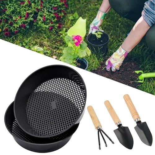 YouXiaor 3PCS Tamis de Jardin en Plastique Tamis de Jardinage Tamis à Sable Tamis à Compost Tamis à Terre Maille Plantes Succulentes Sable Pierre Filtre Outil Jardinage Tamis (Noir)